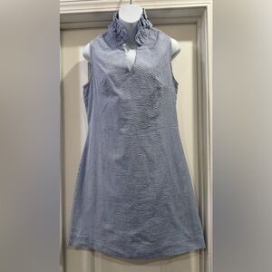 Just Madras Blue and White Seersucker Sleeveless Dress Made in America Size 10